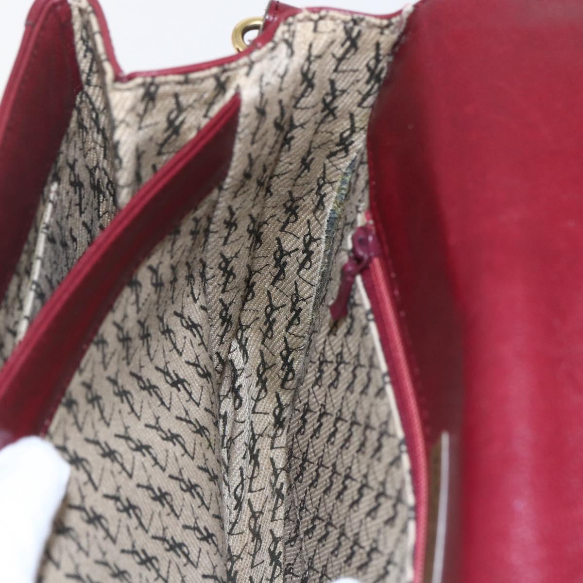 SAINT LAURENT Shoulder Bag Leather Red Gold Auth bs31658