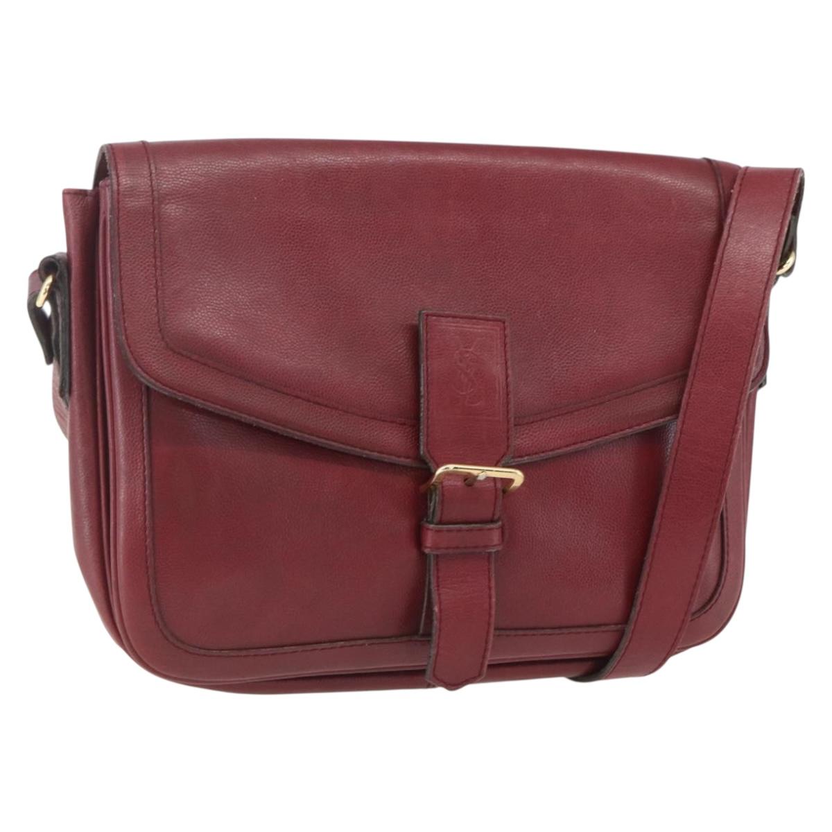 SAINT LAURENT Shoulder Bag Leather Red Gold Auth bs31658