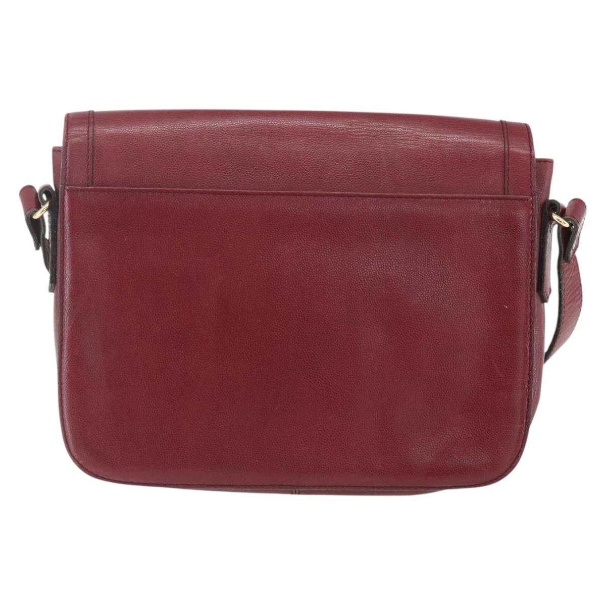 SAINT LAURENT Shoulder Bag Leather Red Gold Auth bs31658