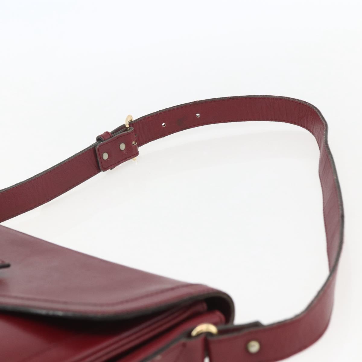 SAINT LAURENT Shoulder Bag Leather Red Gold Auth bs31658