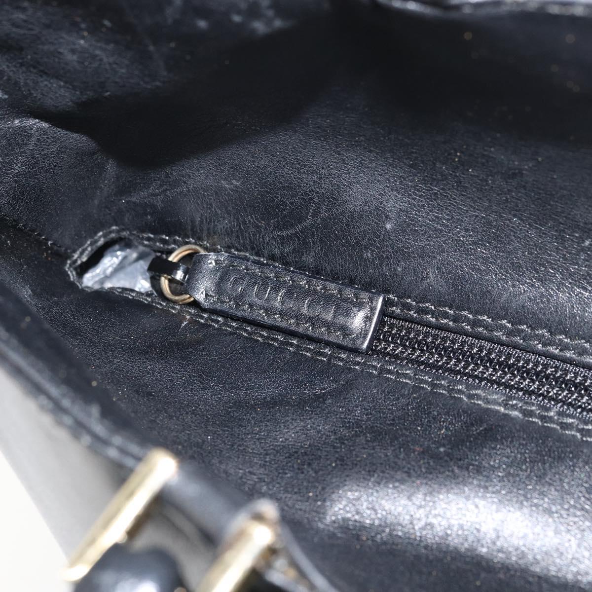 GUCCI Bamboo Hand Bag Leather Black Gold 002 2122 0507 Auth bs31682