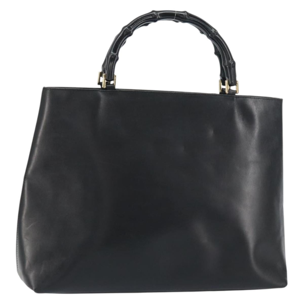 GUCCI Bamboo Hand Bag Leather Black Gold 002 2122 0507 Auth bs31682