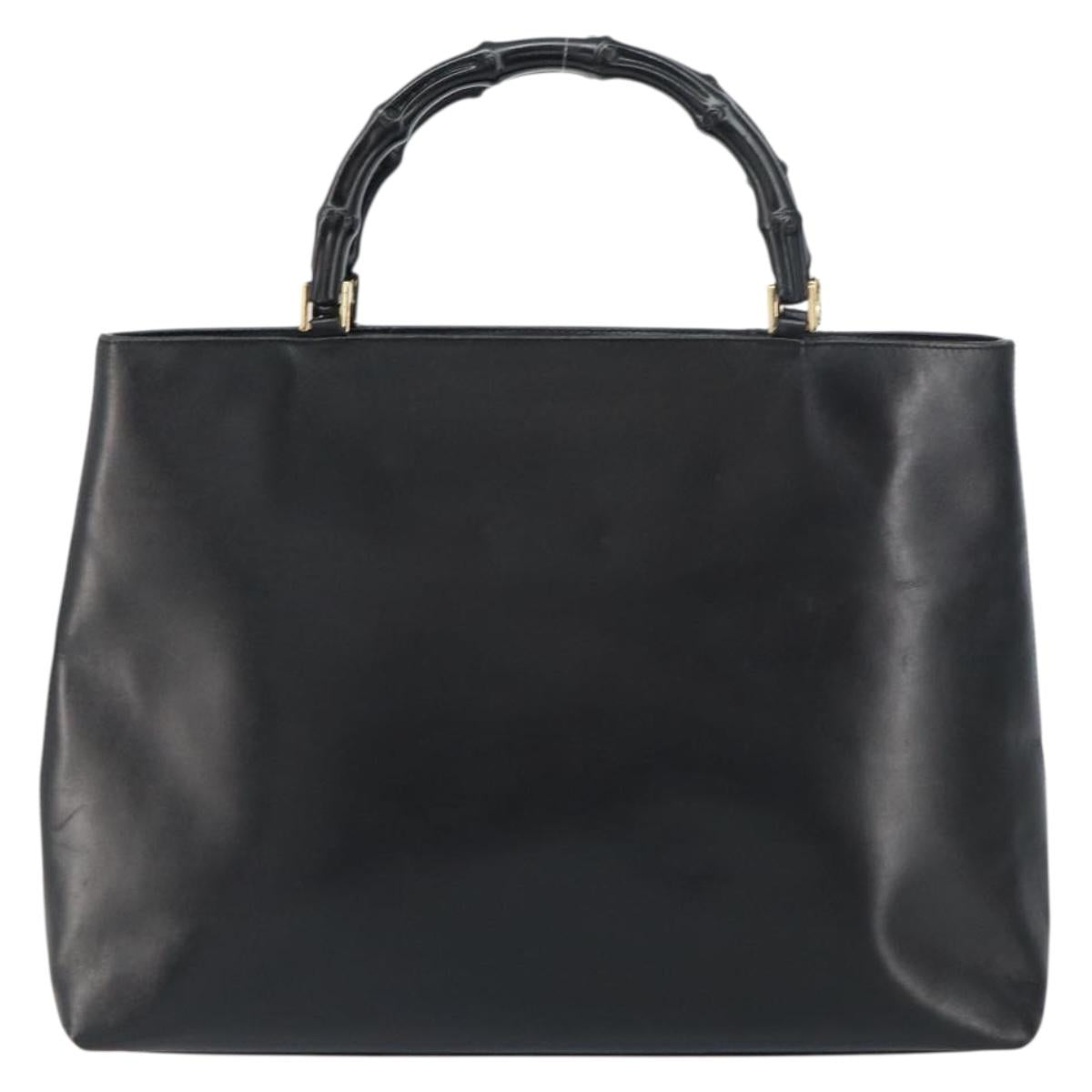 GUCCI Bamboo Hand Bag Leather Black Gold 002 2122 0507 Auth bs31682