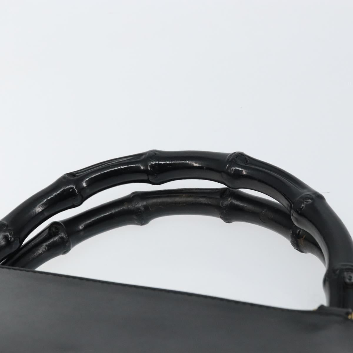 GUCCI Bamboo Hand Bag Leather Black Gold 002 2122 0507 Auth bs31682