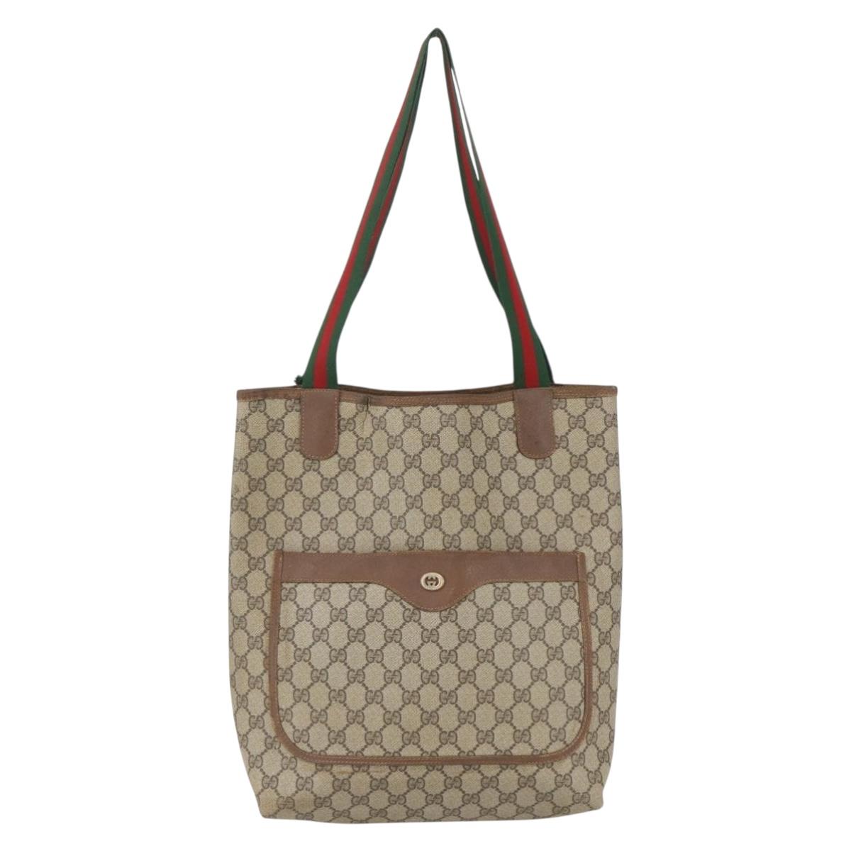 GUCCI GG Supreme Web Sherry Line Tote Bag PVC Beige Gold 89 02 003 Auth bs31685