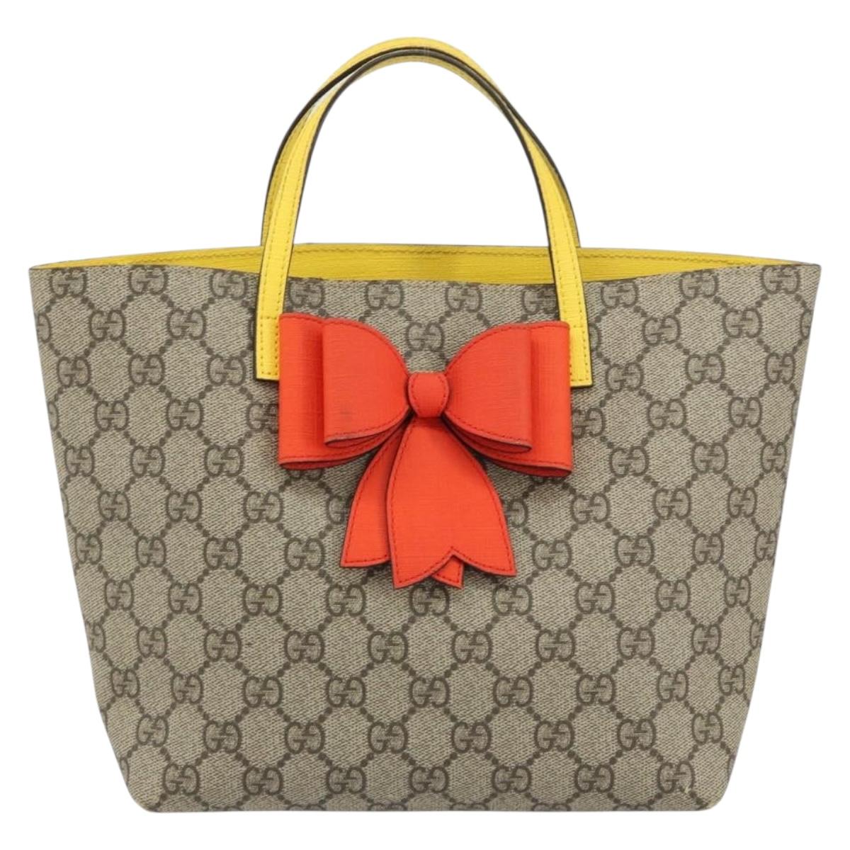 GUCCI GG Supreme Hand Bag PVC Beige Gold 457232 Auth bs31686