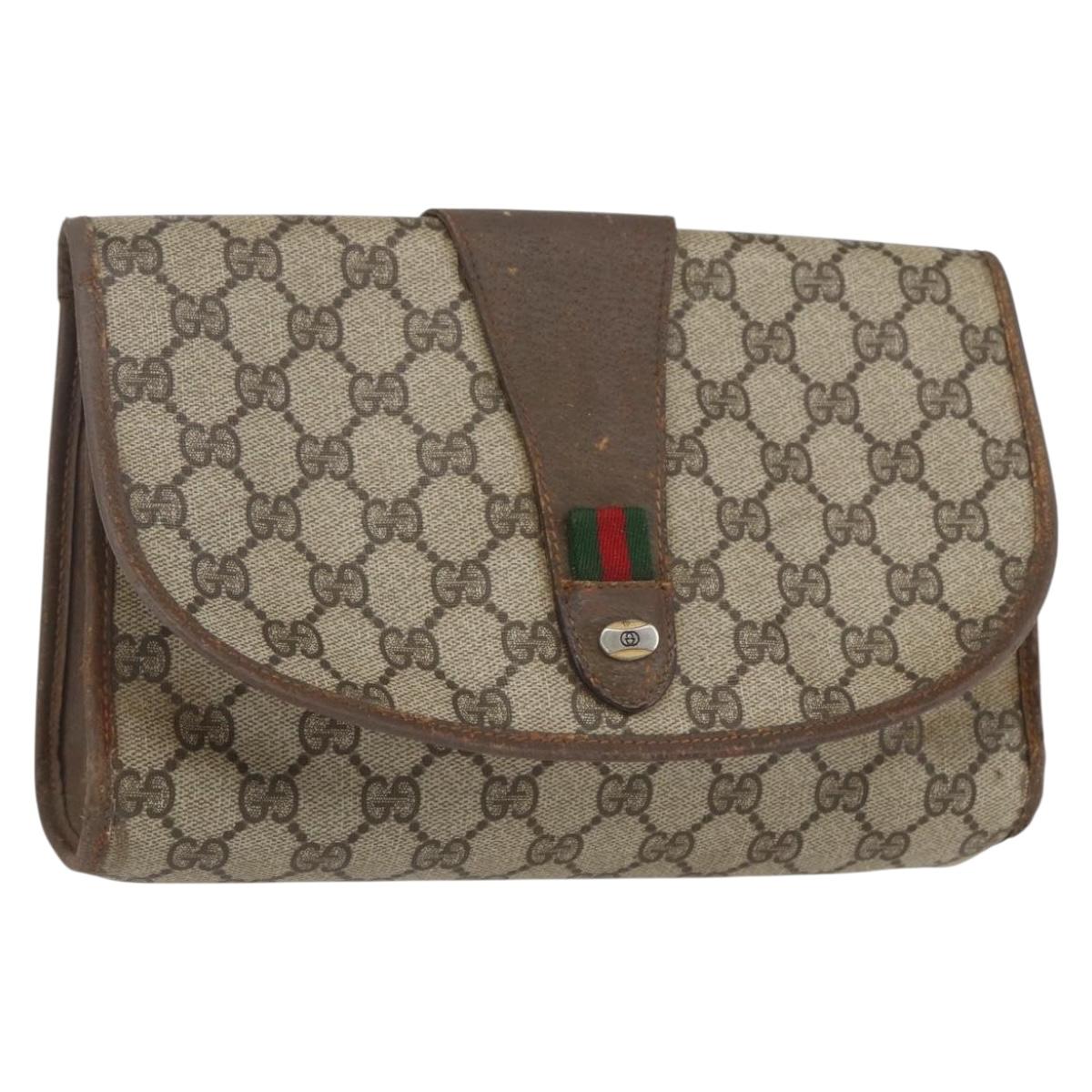 GUCCI GG Supreme Web Sherry Line Bag PVC Beige Gold 89 01 030 Auth bs31688