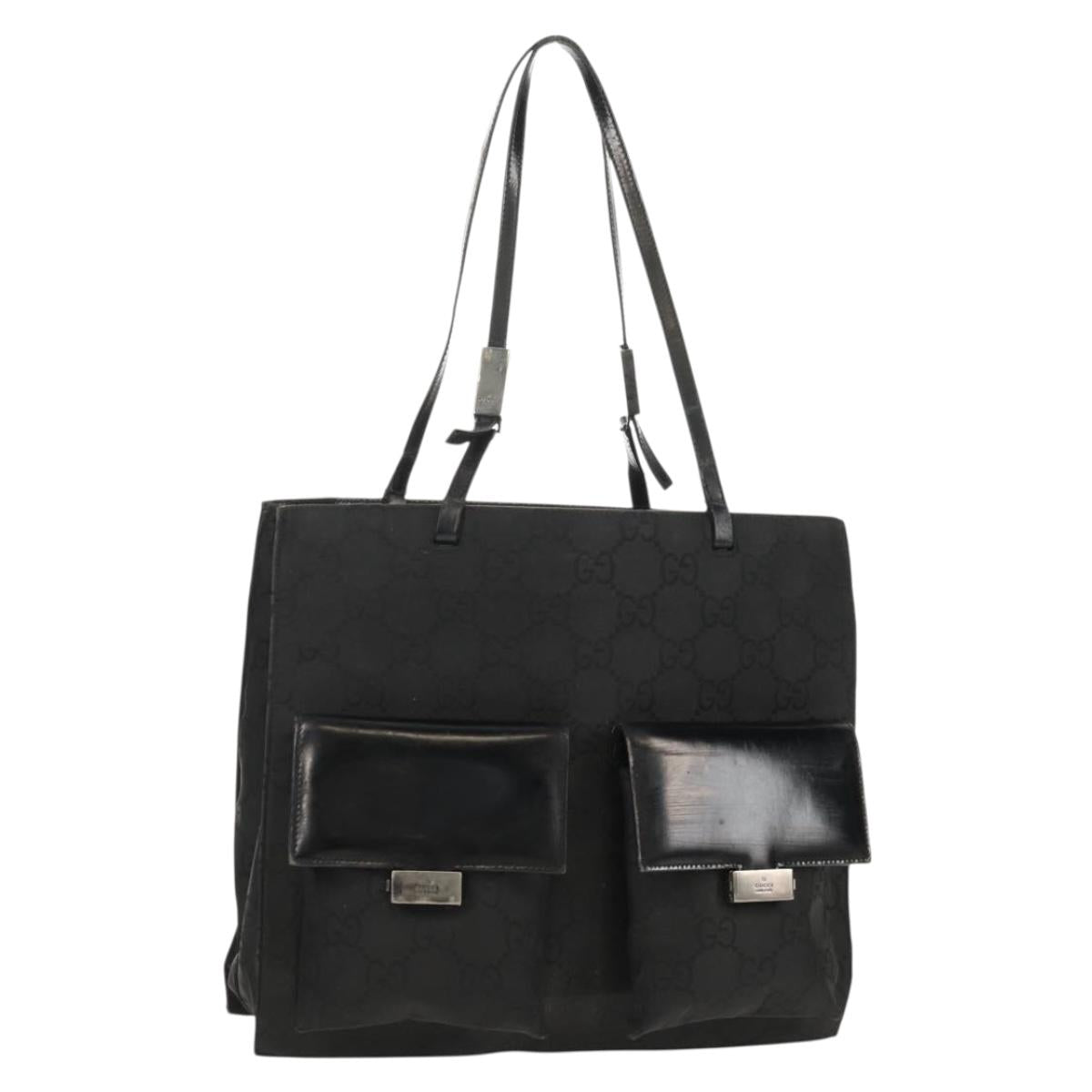 GUCCI GG Canvas Tote Bag Black Silver 002 1021 Auth bs31689