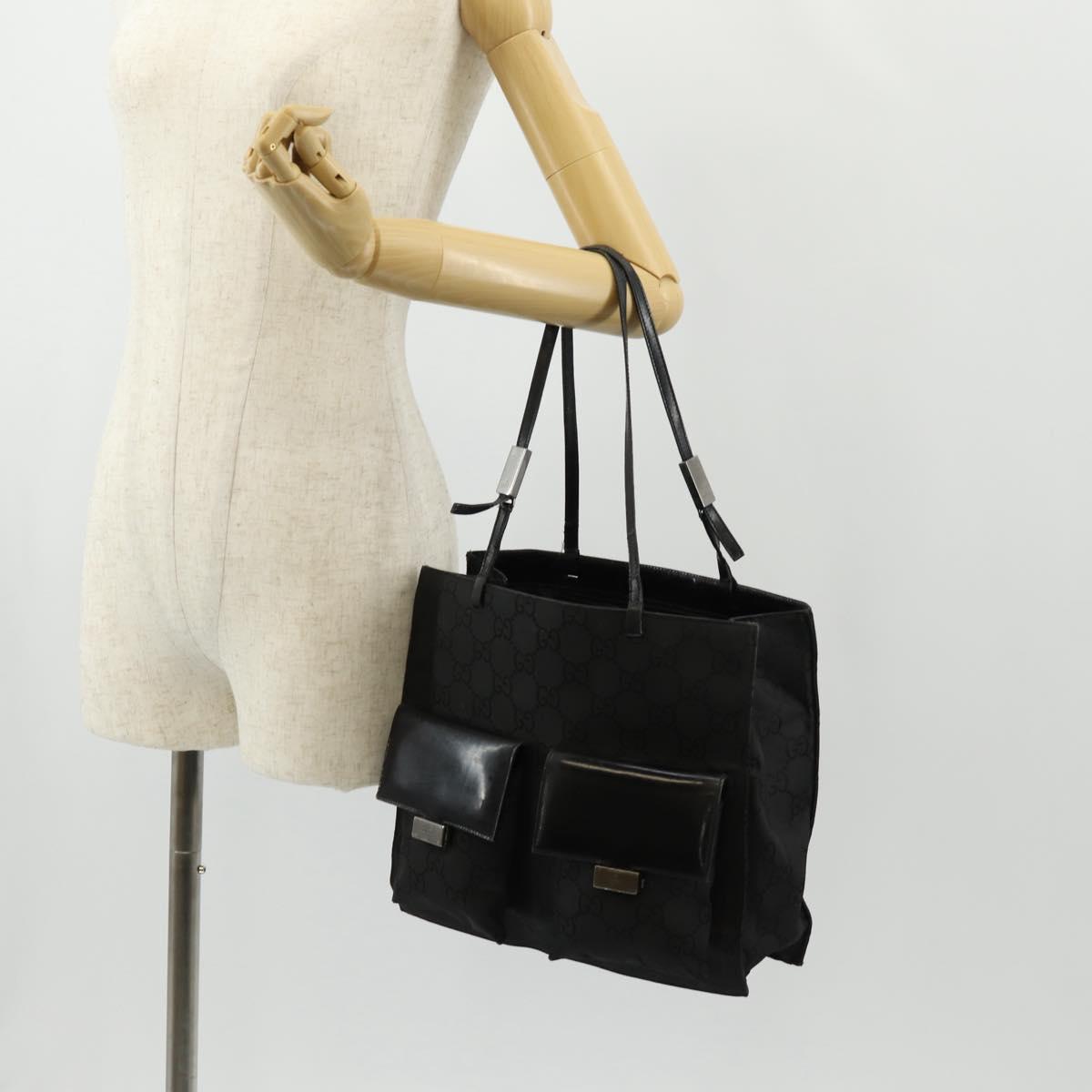 GUCCI GG Canvas Tote Bag Black Silver 002 1021 Auth bs31689