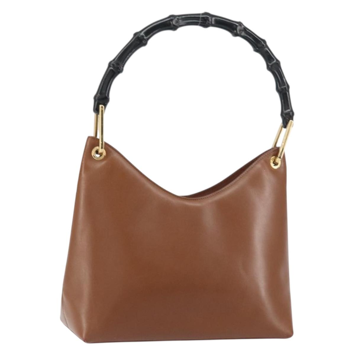 GUCCI Bamboo Shoulder Bag Leather Brown Gold 001 3008 Auth bs31690