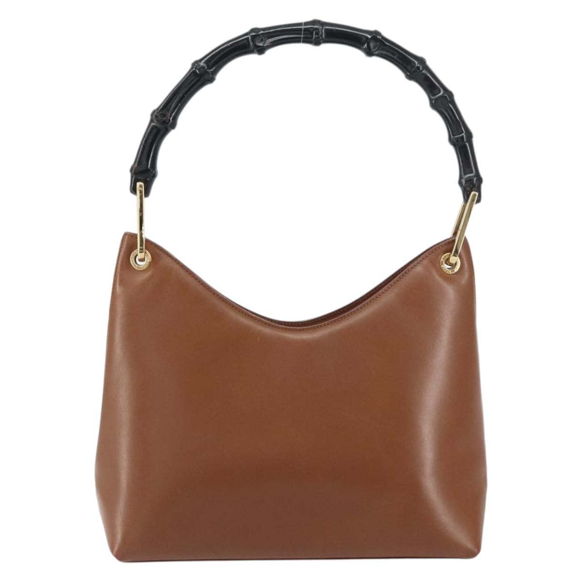 GUCCI Bamboo Shoulder Bag Leather Brown Gold 001 3008 Auth bs31690