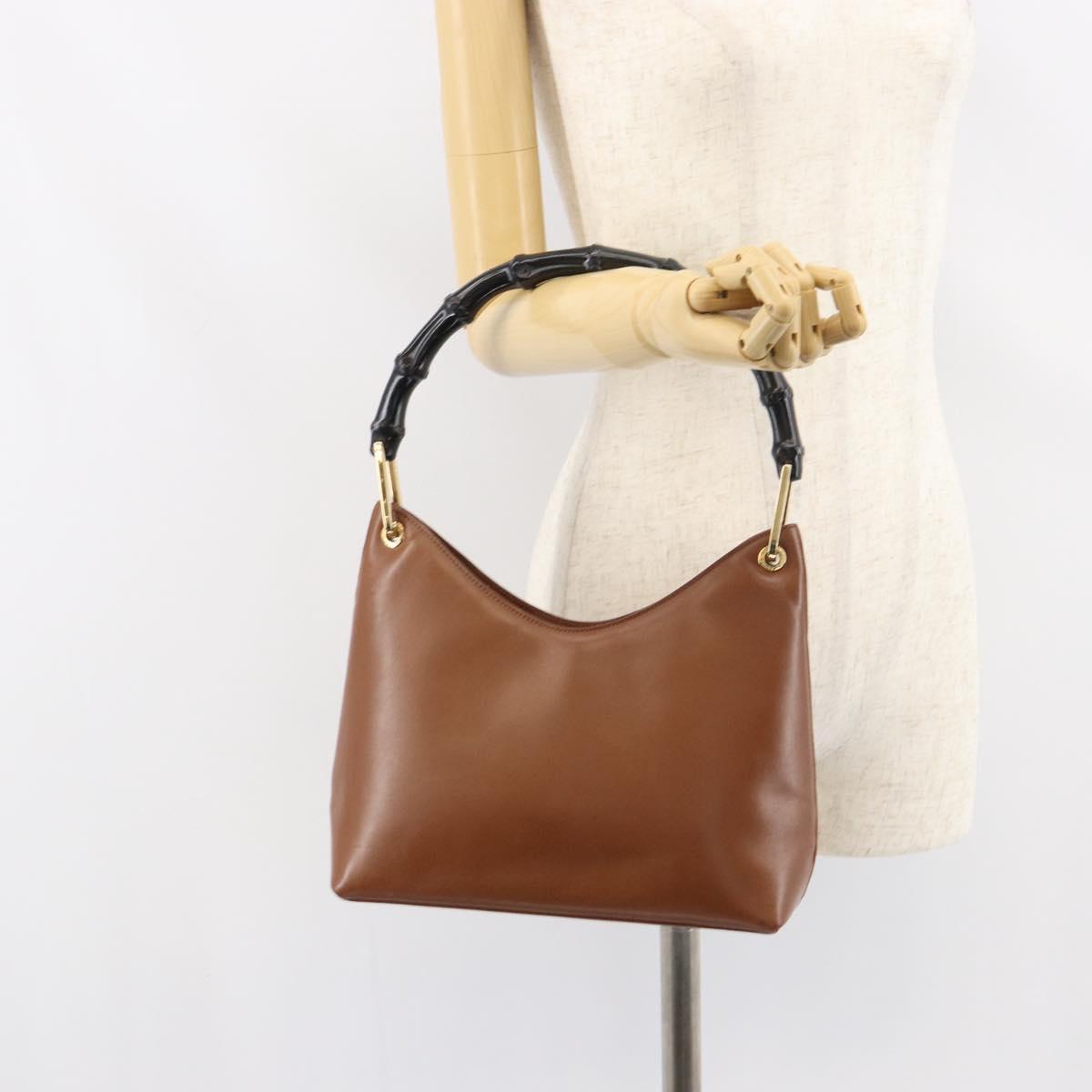GUCCI Bamboo Shoulder Bag Leather Brown Gold 001 3008 Auth bs31690