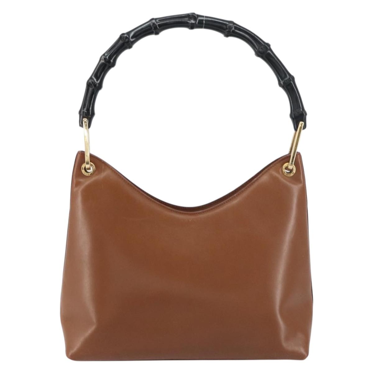 GUCCI Bamboo Shoulder Bag Leather Brown Gold 001 3008 Auth bs31690