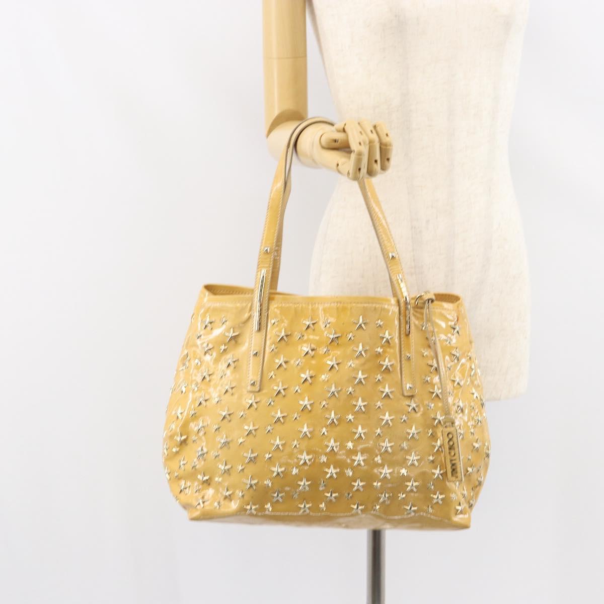 Jimmy Choo Studs Tote Bag Enamel Yellow Gold Auth bs31691
