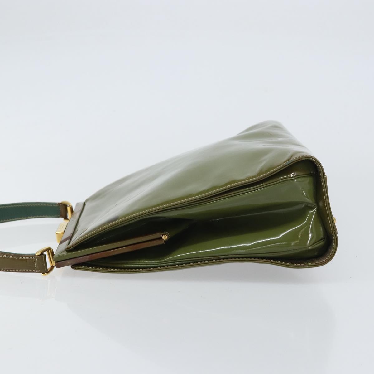 GUCCI Hand Bag Enamel Green Gold 000 2046 0300 Auth bs31693