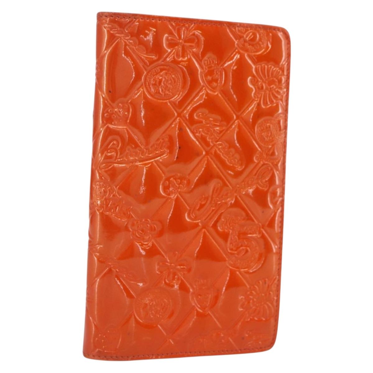 CHANEL Icon line Long Wallet Enamel Orange CC Auth bs31694