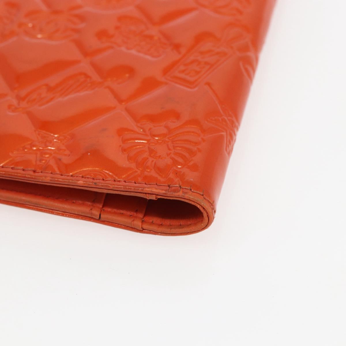 CHANEL Icon line Long Wallet Enamel Orange CC Auth bs31694