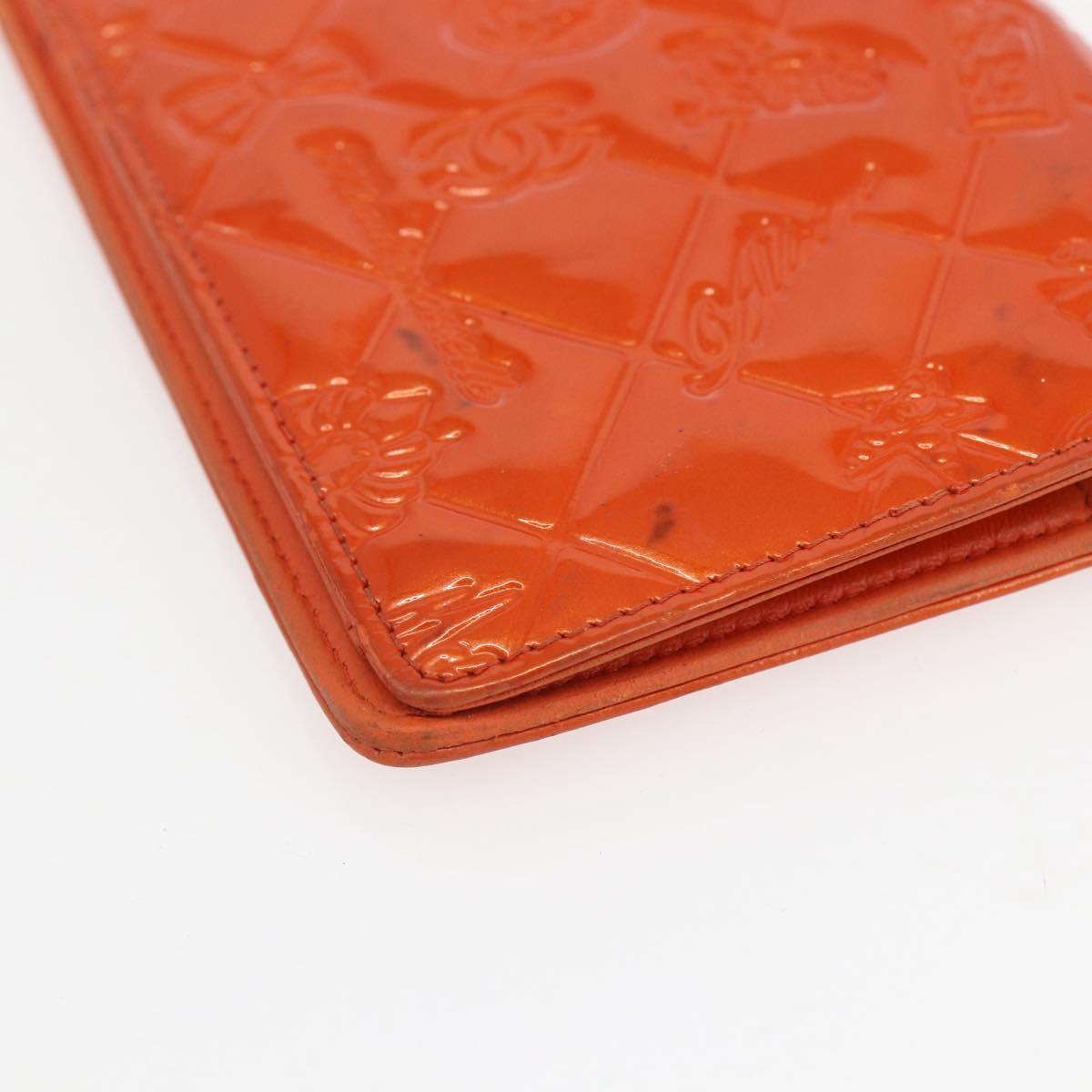 CHANEL Icon line Long Wallet Enamel Orange CC Auth bs31694