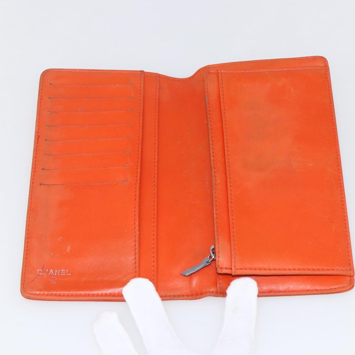 CHANEL Icon line Long Wallet Enamel Orange CC Auth bs31694