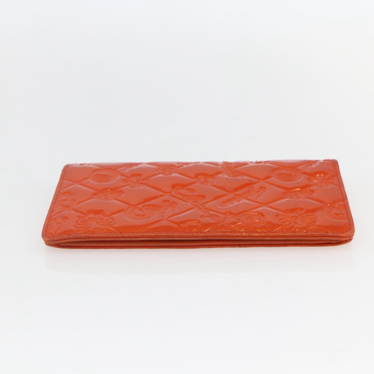CHANEL Icon line Long Wallet Enamel Orange CC Auth bs31694
