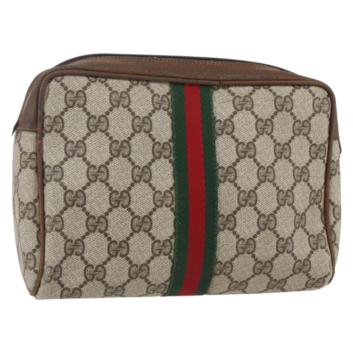 GUCCI GG Supreme Web Sherry Line Bag PVC Beige Gold 98 69 014 3553 Auth bs31695