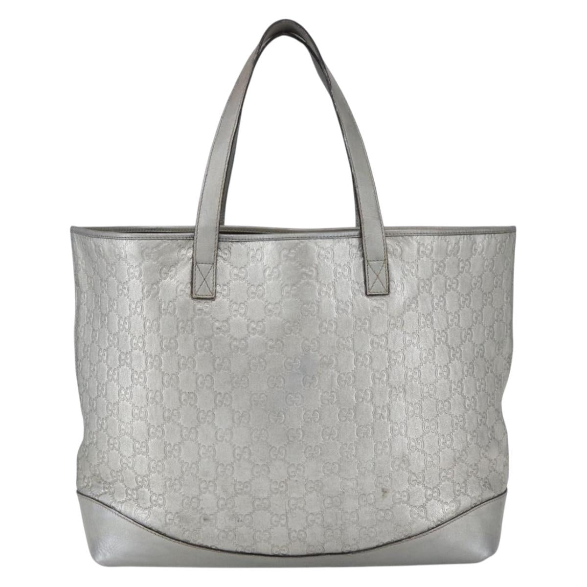 GUCCI GG Canvas Guccissima Tote Bag Leather Outlet Silver 238696 Auth bs31696