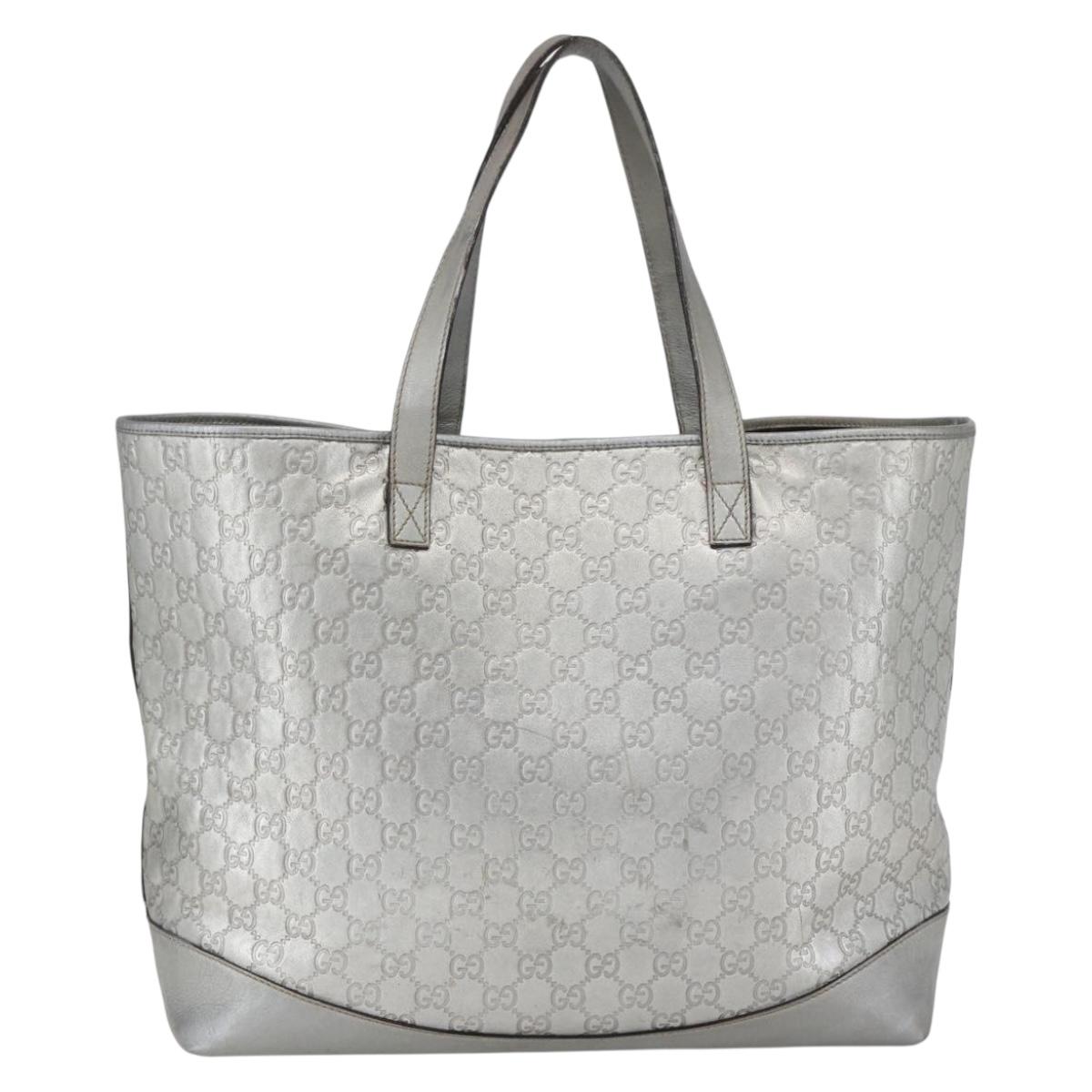GUCCI GG Canvas Guccissima Tote Bag Leather Outlet Silver 238696 Auth bs31696
