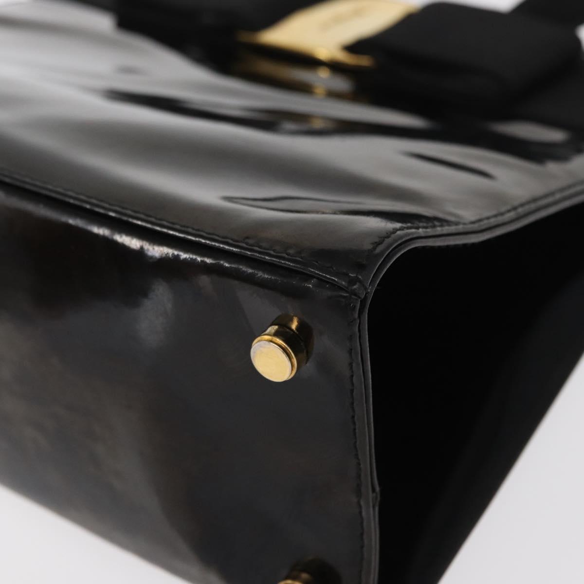Salvatore Ferragamo Vala Hand Bag Enamel Black Gold Auth bs31709