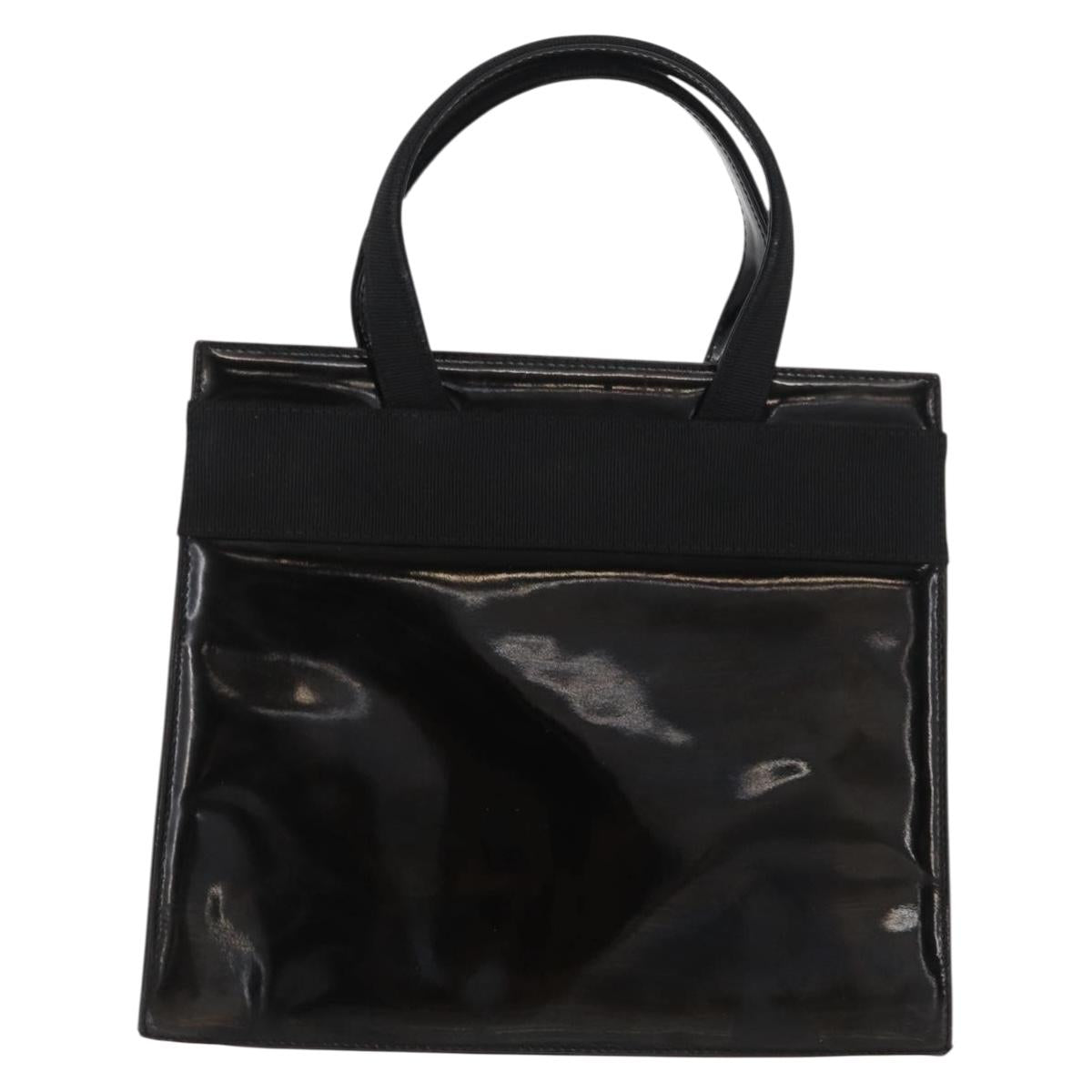 Salvatore Ferragamo Vala Hand Bag Enamel Black Gold Auth bs31709