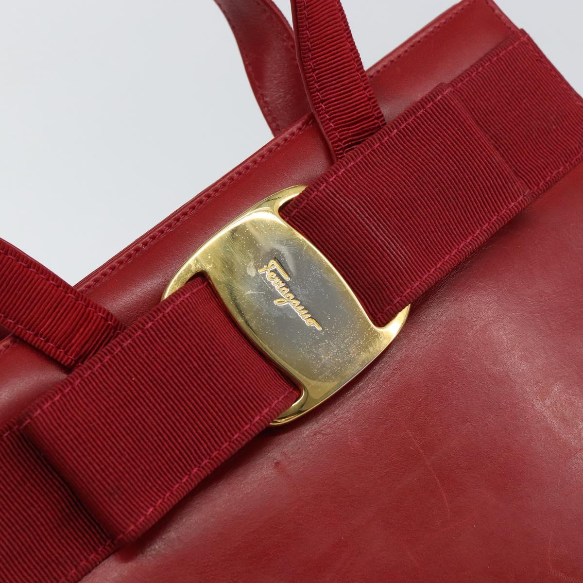 Salvatore Ferragamo Vala Hand Bag Leather Red Gold Auth bs31710