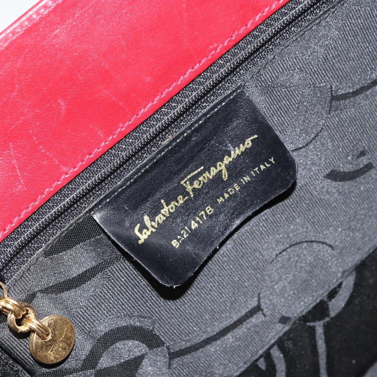Salvatore Ferragamo Vala Hand Bag Leather Red Gold Auth bs31710