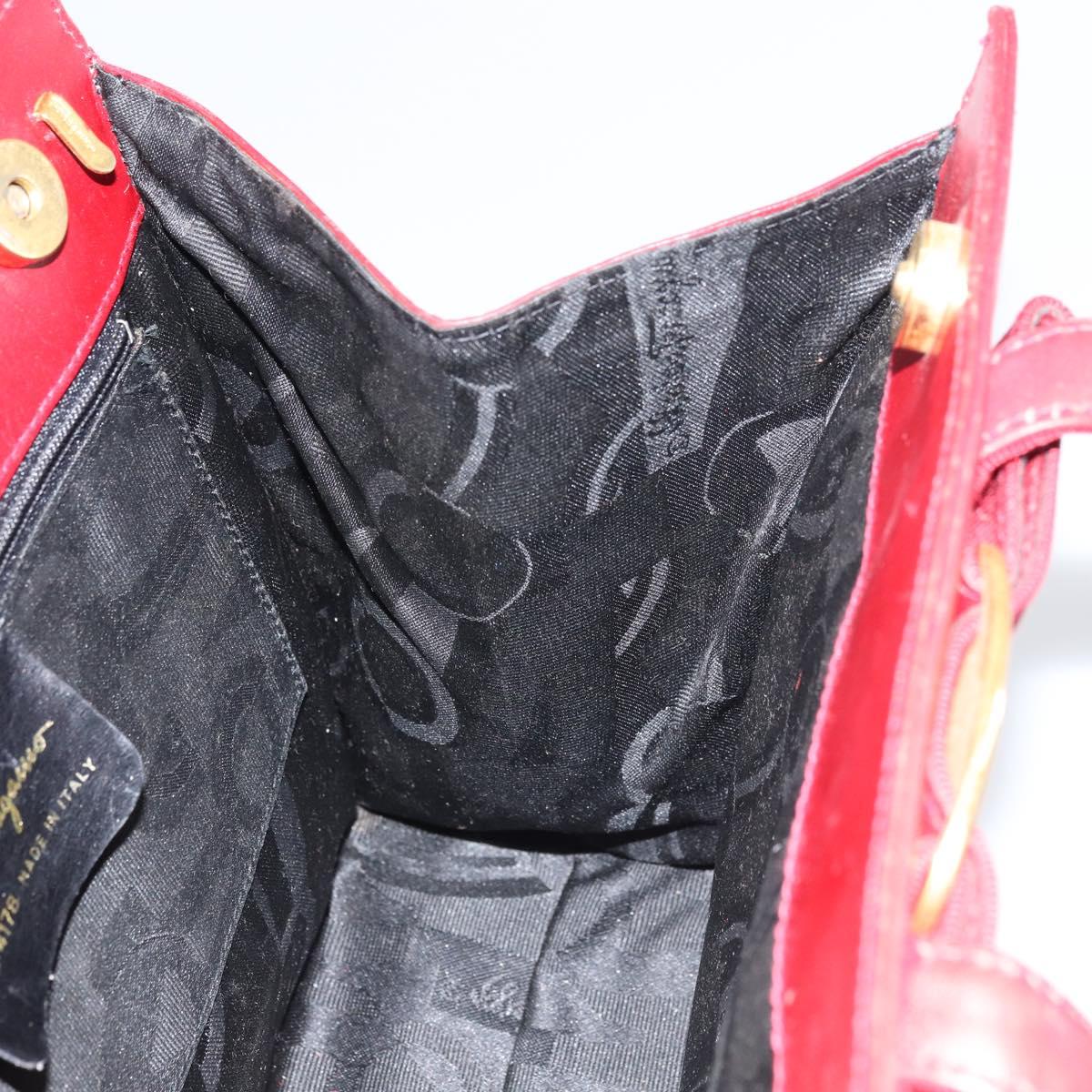 Salvatore Ferragamo Vala Hand Bag Leather Red Gold Auth bs31710