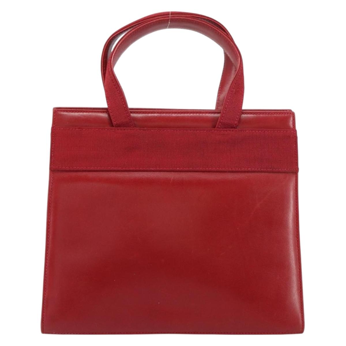 Salvatore Ferragamo Vala Hand Bag Leather Red Gold Auth bs31710