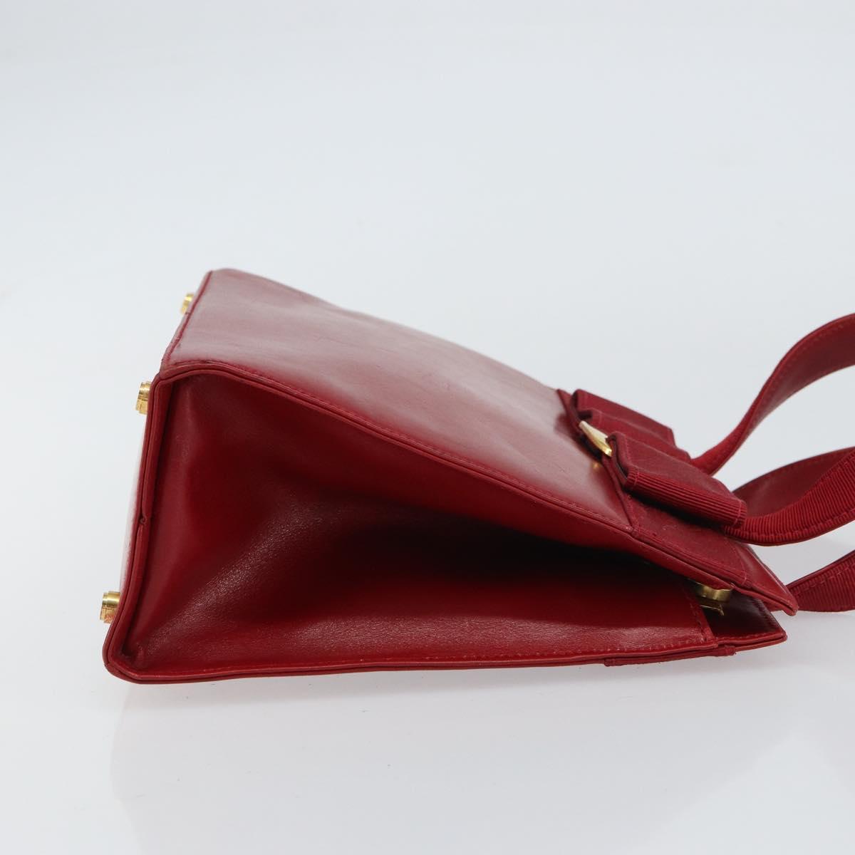 Salvatore Ferragamo Vala Hand Bag Leather Red Gold Auth bs31710