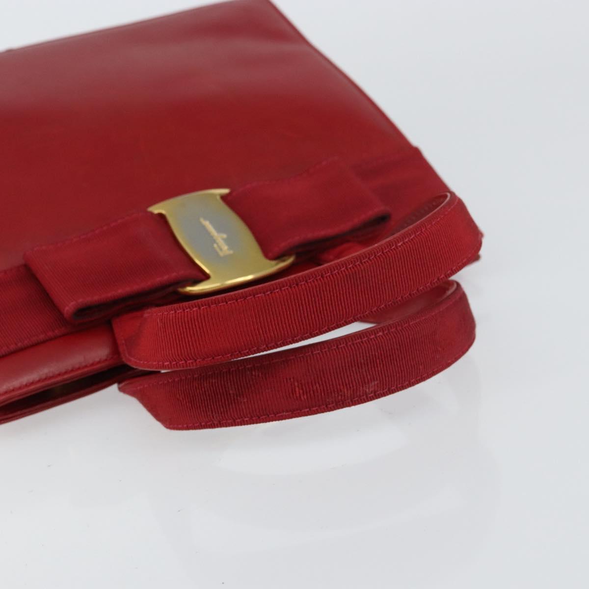 Salvatore Ferragamo Vala Hand Bag Leather Red Gold Auth bs31710