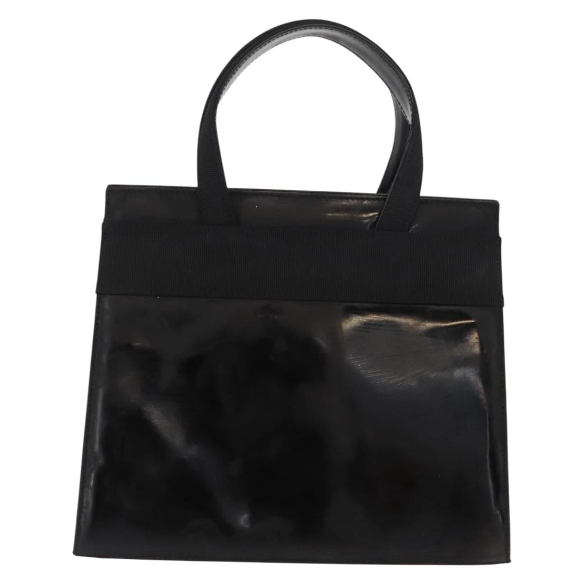 Salvatore Ferragamo Vala Hand Bag Enamel Black Gold Auth bs31711