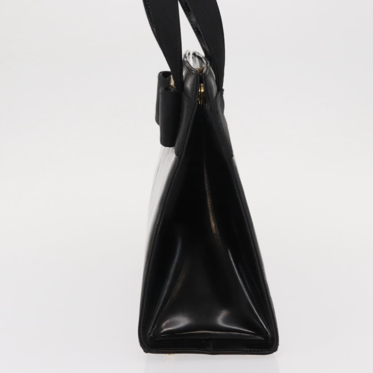 Salvatore Ferragamo Vala Hand Bag Enamel Black Gold Auth bs31711
