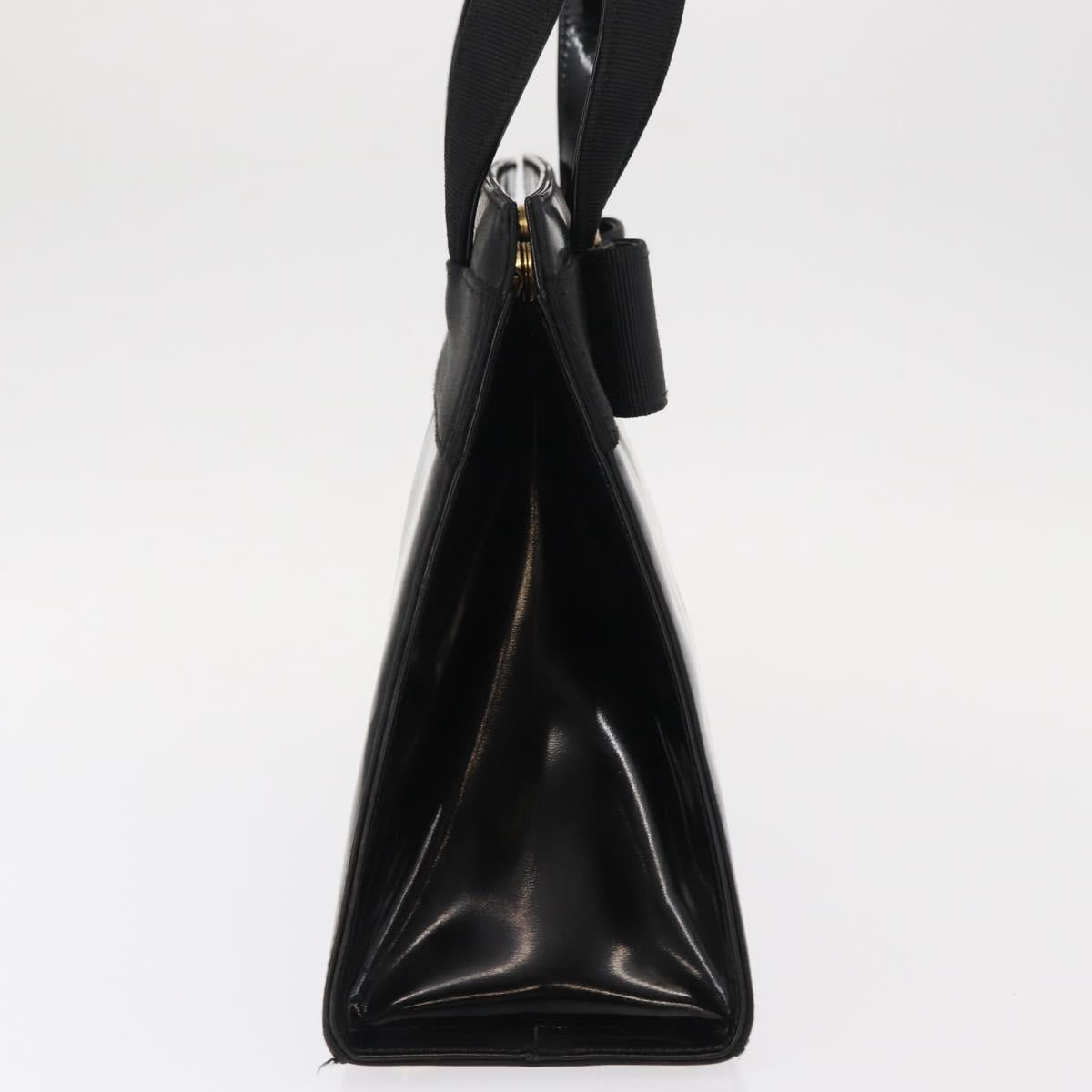 Salvatore Ferragamo Vala Hand Bag Enamel Black Gold Auth bs31711