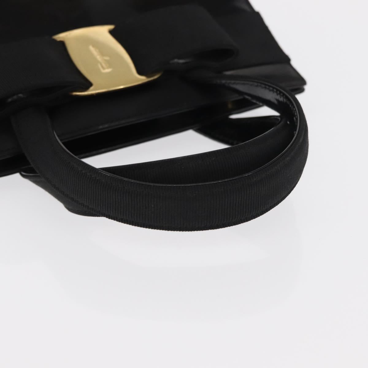 Salvatore Ferragamo Vala Hand Bag Enamel Black Gold Auth bs31711