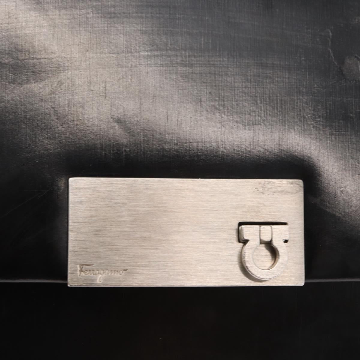 Salvatore Ferragamo Gancini Shoulder Bag Leather Black Silver Auth bs31712