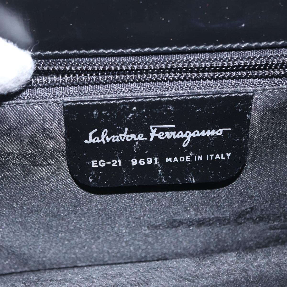 Salvatore Ferragamo Gancini Shoulder Bag Leather Black Silver Auth bs31712