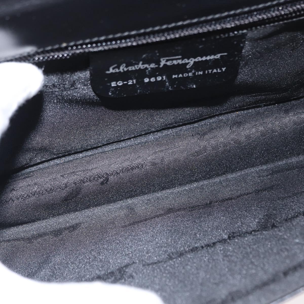 Salvatore Ferragamo Gancini Shoulder Bag Leather Black Silver Auth bs31712