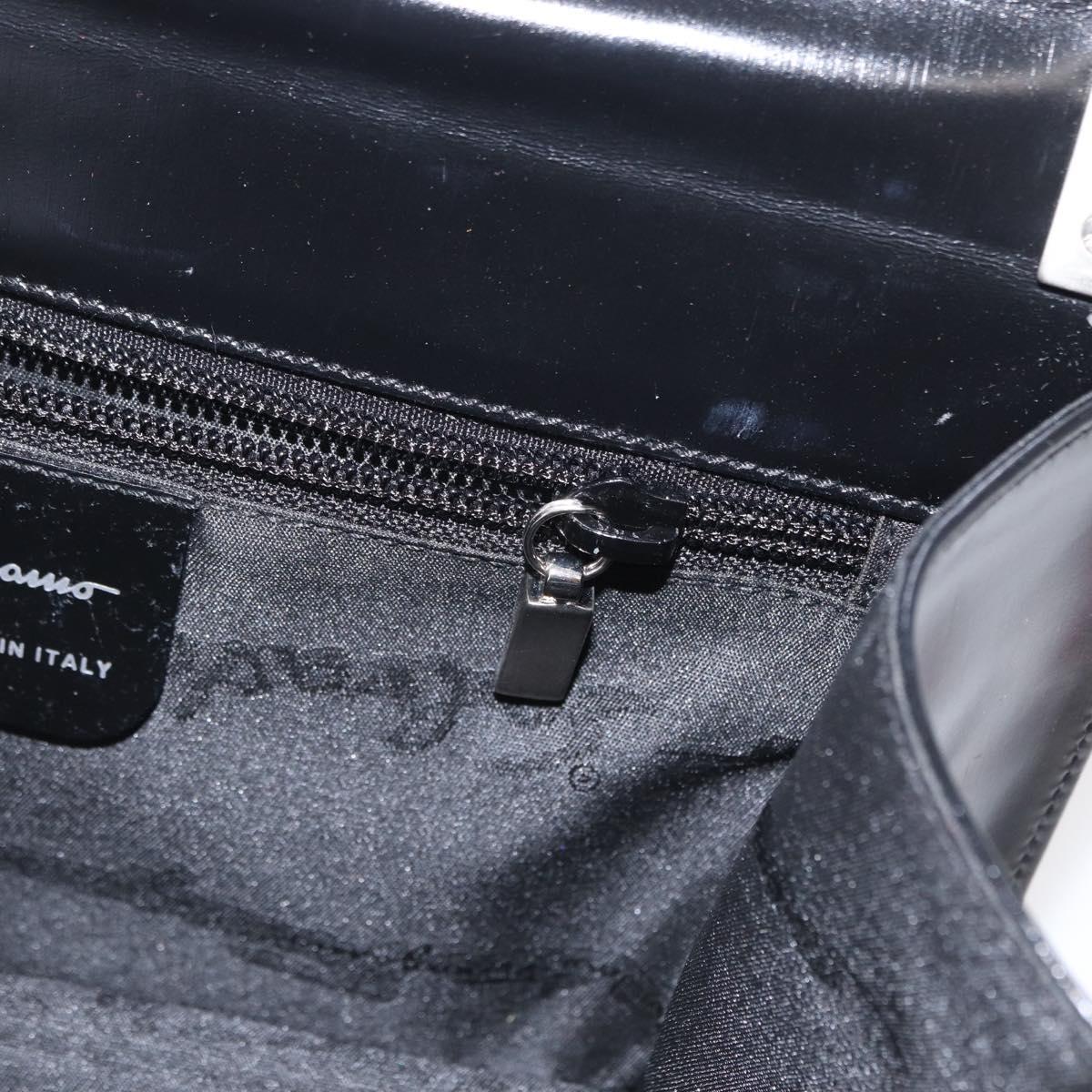 Salvatore Ferragamo Gancini Shoulder Bag Leather Black Silver Auth bs31712