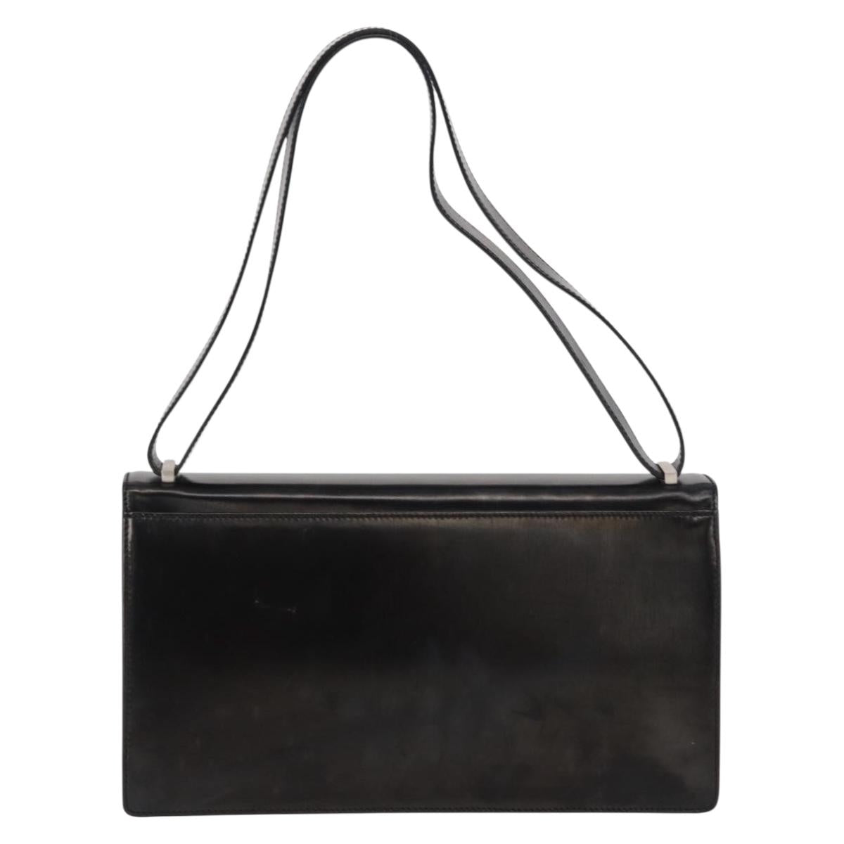 Salvatore Ferragamo Gancini Shoulder Bag Leather Black Silver Auth bs31712