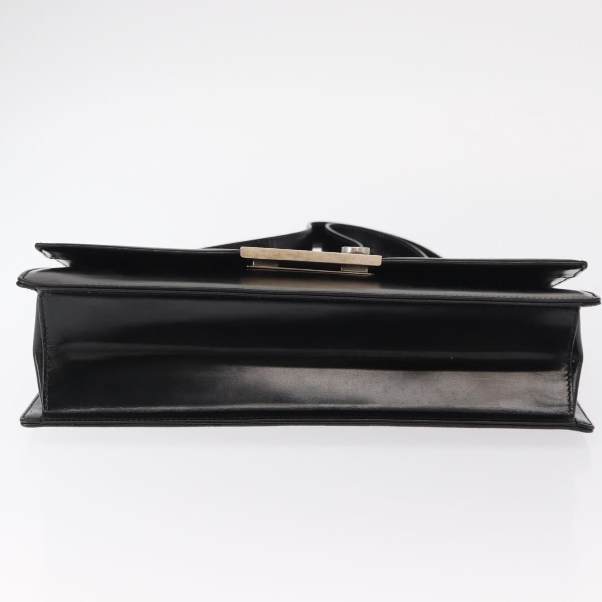 Salvatore Ferragamo Gancini Shoulder Bag Leather Black Silver Auth bs31712