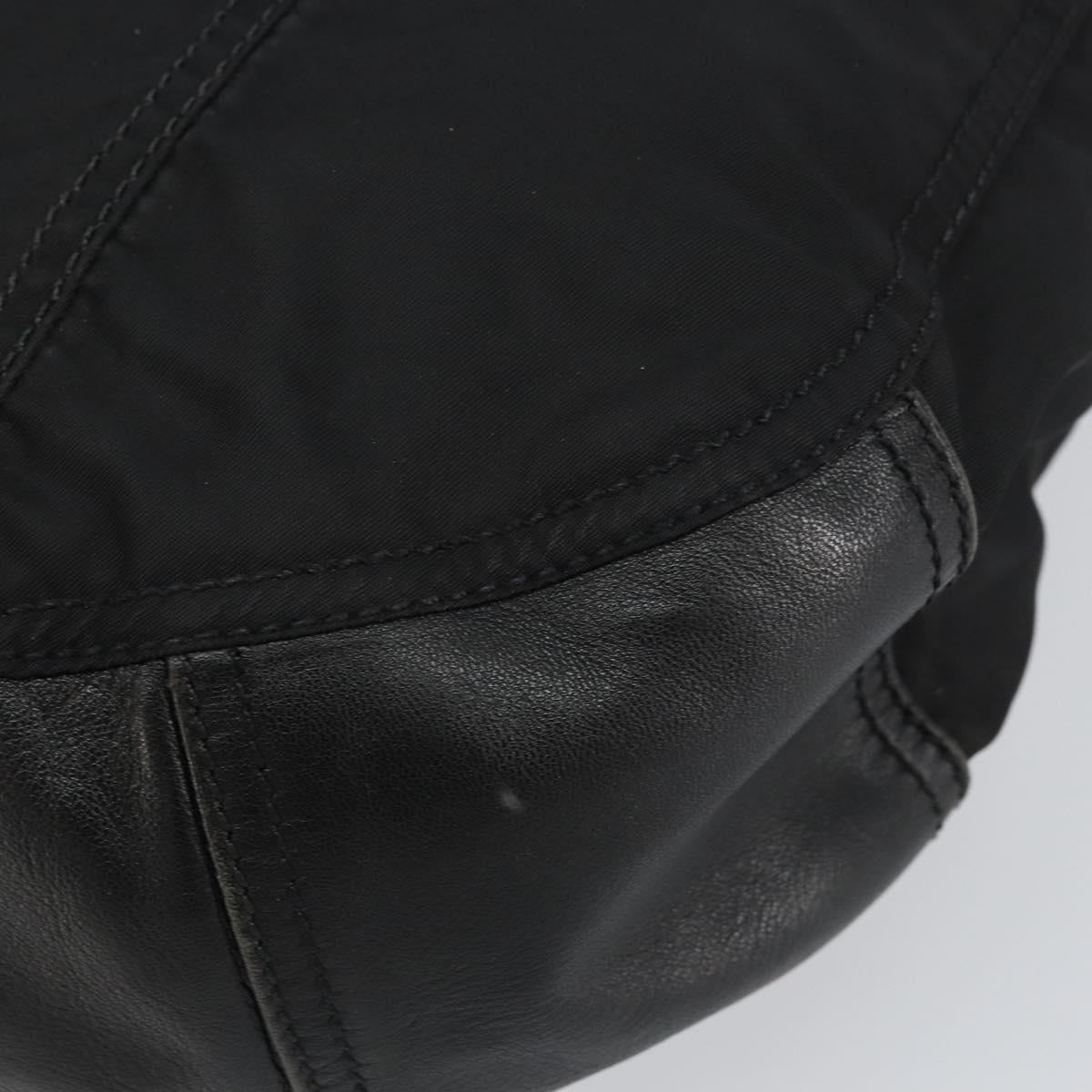 PRADA Shoulder Bag Nylon Leather Black Silver Auth bs31716