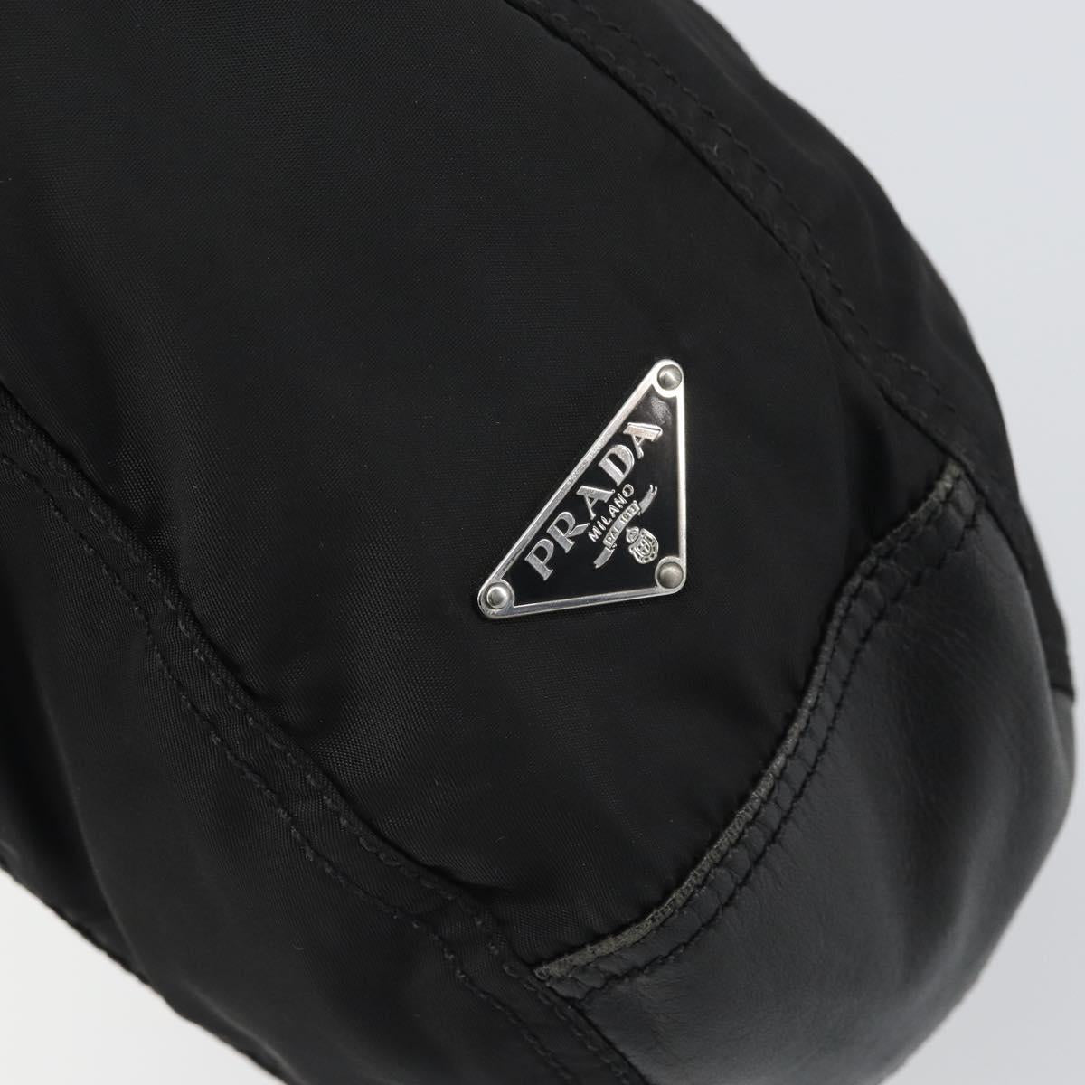 PRADA Shoulder Bag Nylon Leather Black Silver Auth bs31716