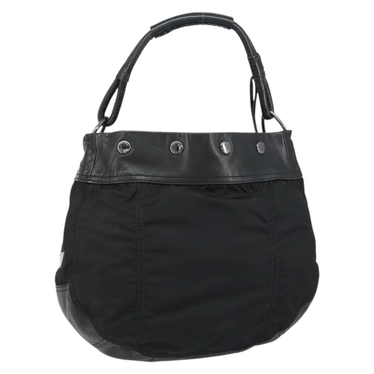 PRADA Shoulder Bag Nylon Leather Black Silver Auth bs31716