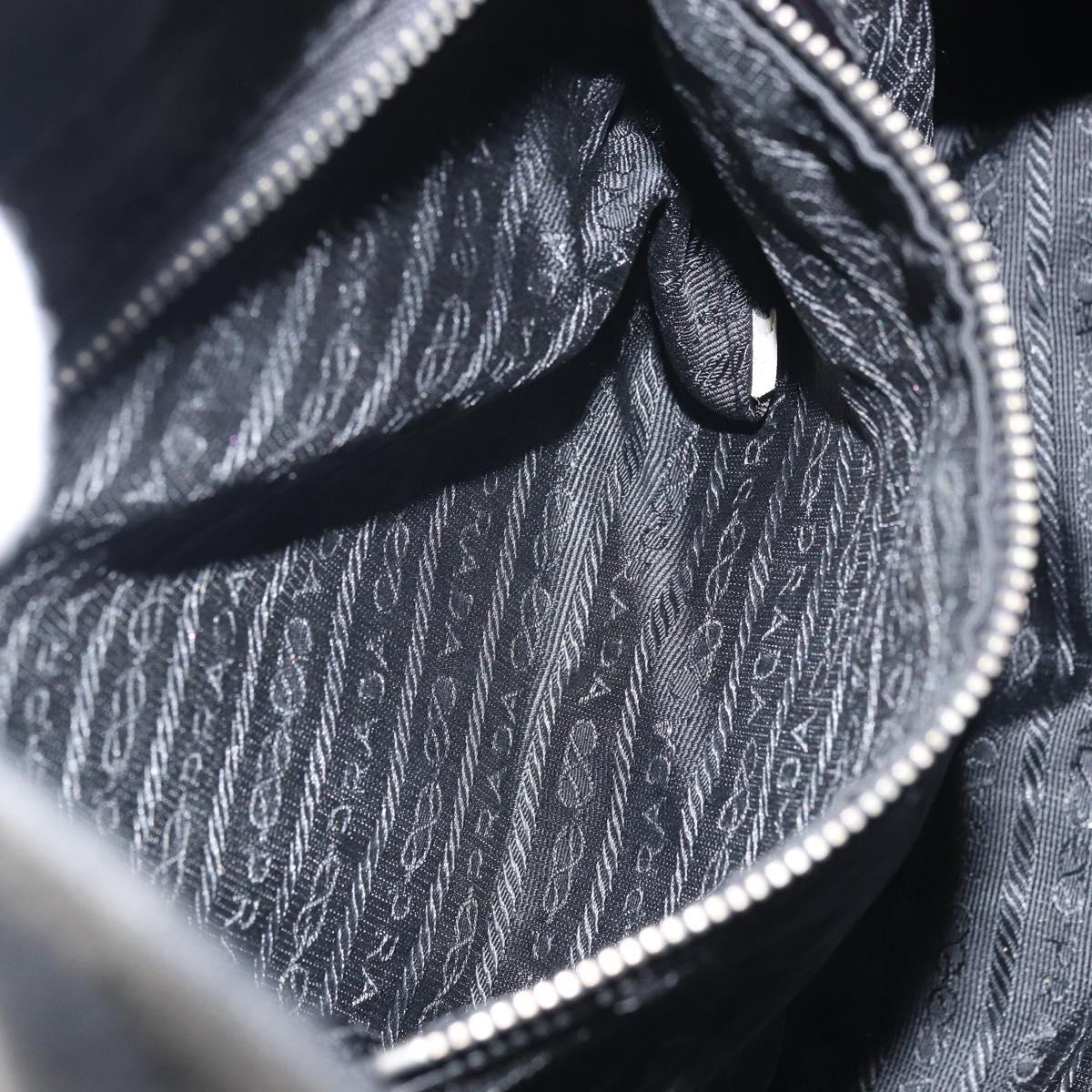 PRADA Shoulder Bag Nylon Leather Black Silver Auth bs31716
