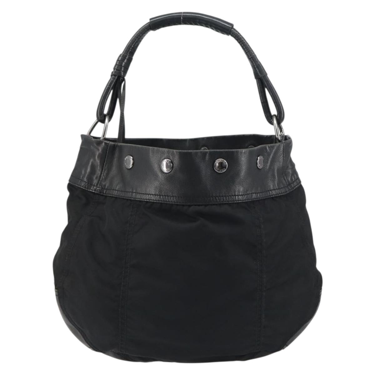 PRADA Shoulder Bag Nylon Leather Black Silver Auth bs31716